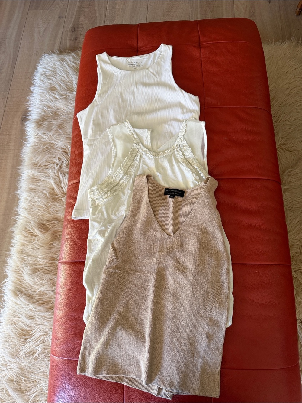 Beige V-Neck Knit Tank Top - Women's Casual Layering Tops - size XS-S